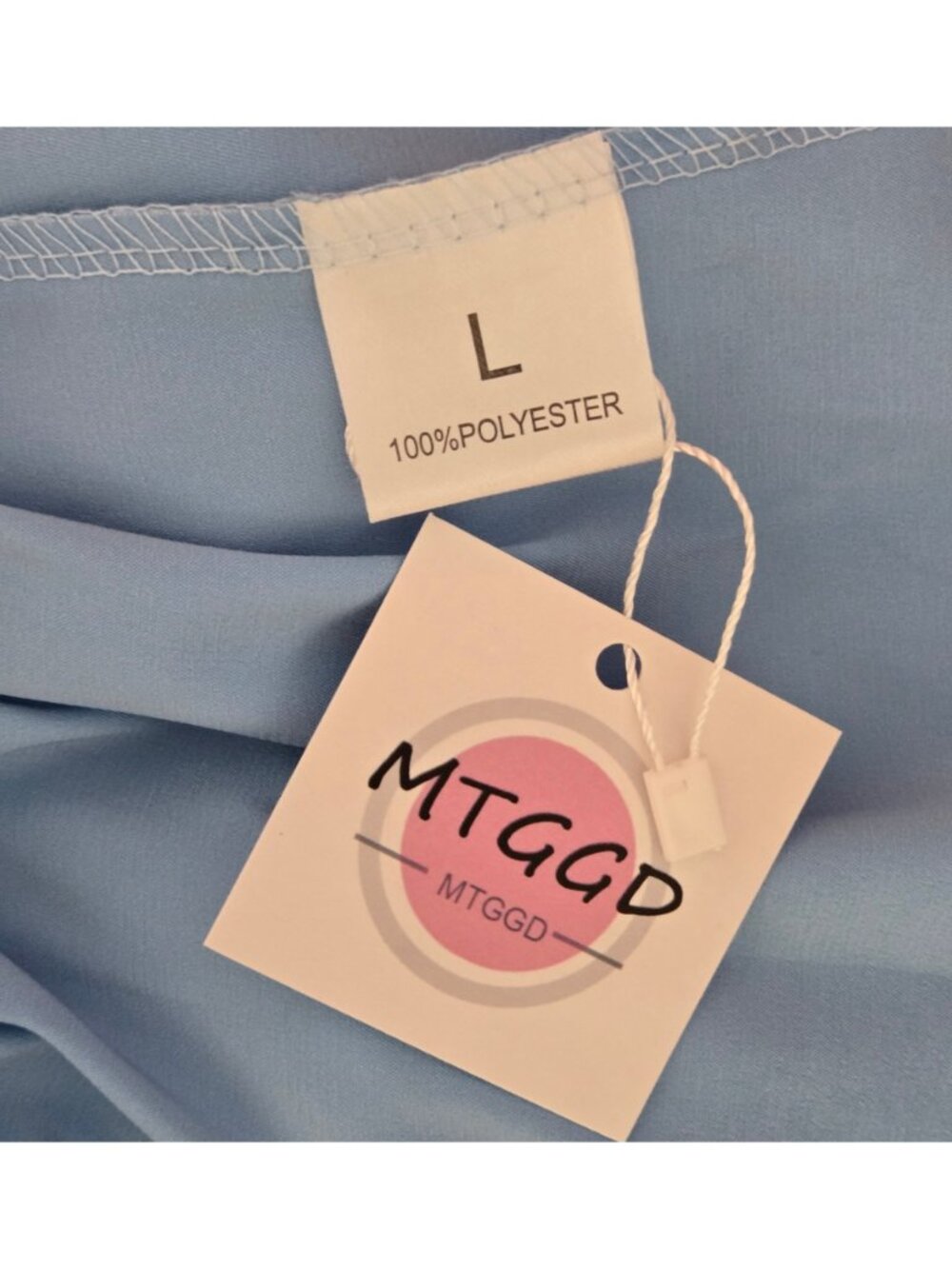 NWT | MTGGD | Powder Blue Satin Strapless Tiered Ruffle Hem Mini Dress | Large - Picture 6 of 7